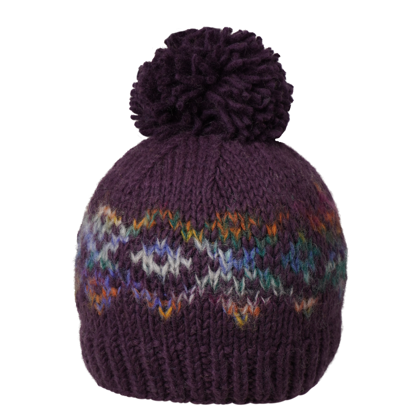 Ambler Anne handknit women's toque in dark plum with jacquard design and ribbed cuff.