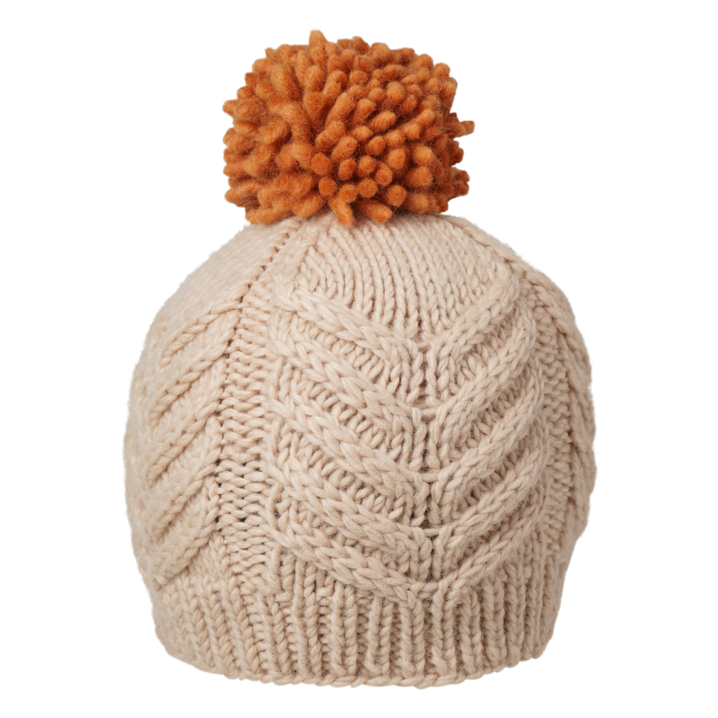 Ambler Audrey handknit women's toque in cream with orange medium pom.
