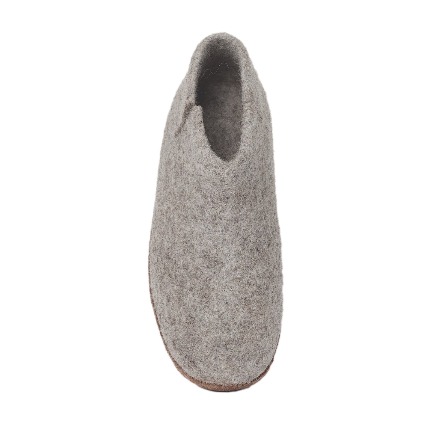 Front angle Ambler Carlyle wool felt slipper boots in heather grey.