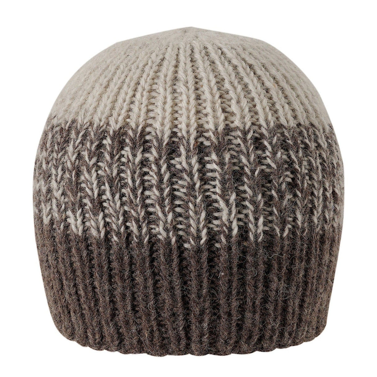 Ambler Cypress handknit men's toque in heather brown with tri-colour ribbed pattern.