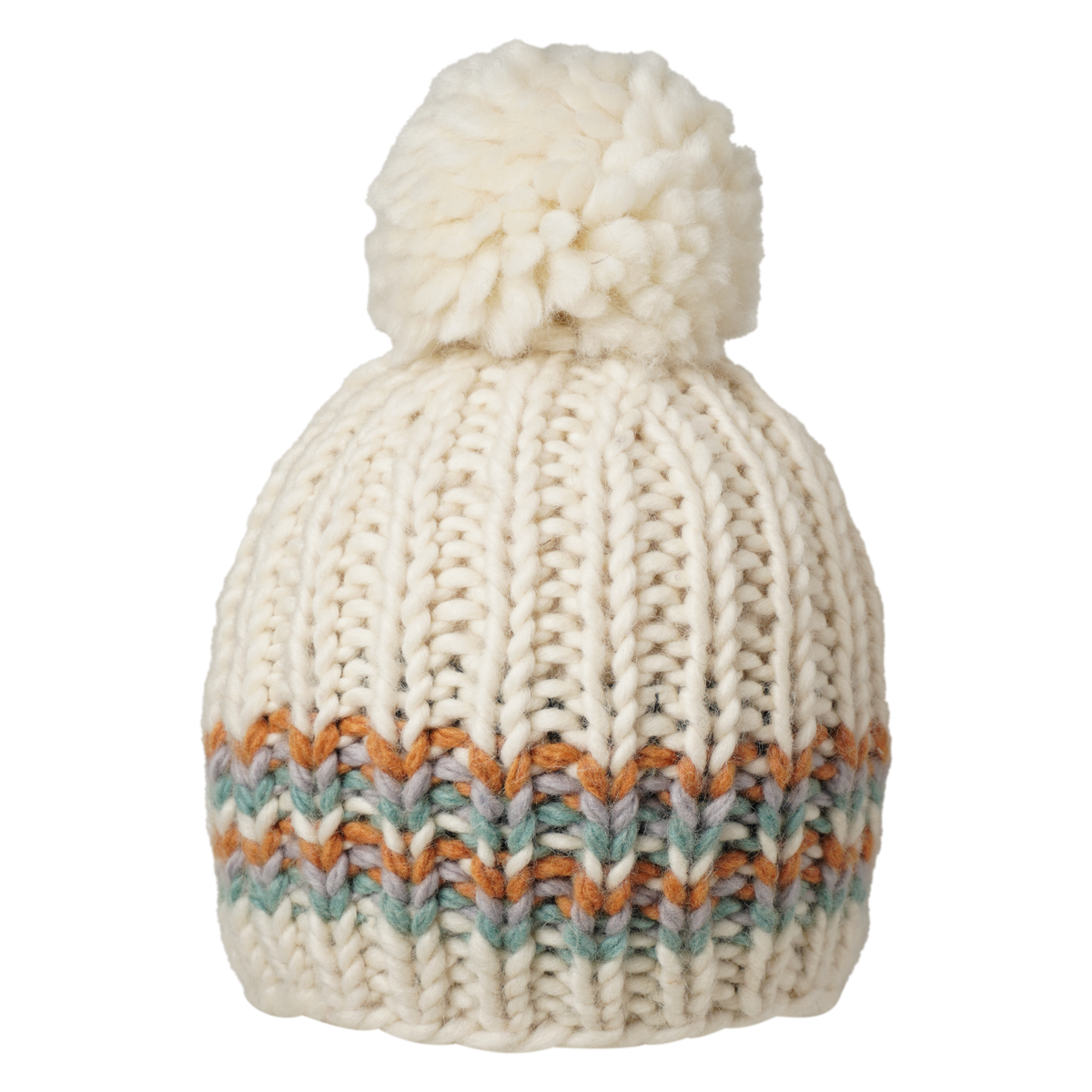 Ambler Parker handknit wool women's toque in apricot - thick rib and medium pom.