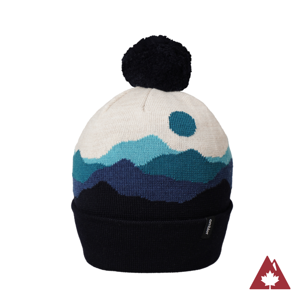 Made in Canada Ambler Sunset machine knit toque in midnight.