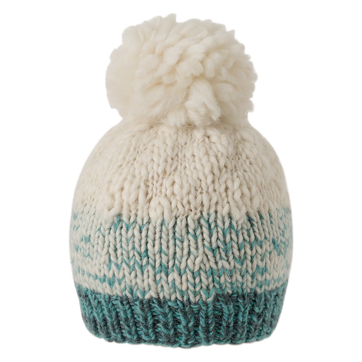 Ambler Wren handknit women's toque in sea green with ribbed cuff and medium pom.