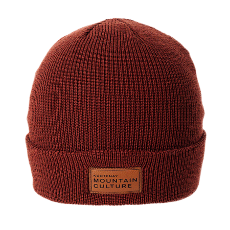 Faux leather logo patch on a toque