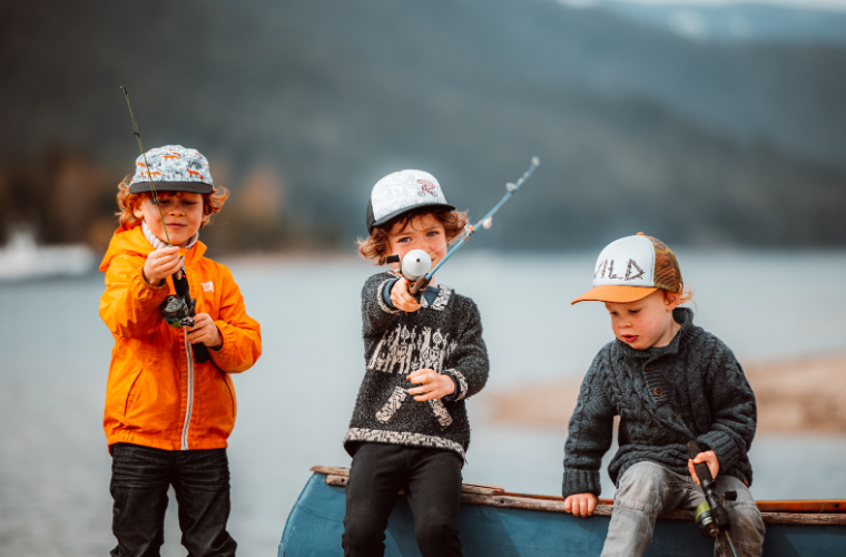 Kids fishing and wearing Ambler hats
