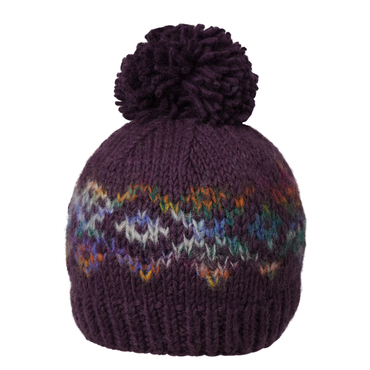 Ambler Anne handknit women&#39;s toque in dark plum with jacquard design and ribbed cuff. 