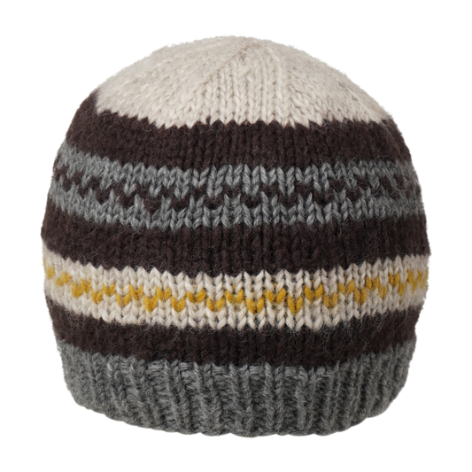 Ambler Atlas handknit men's toque in heather grey with ribbed cuff and fleece headband lining. 