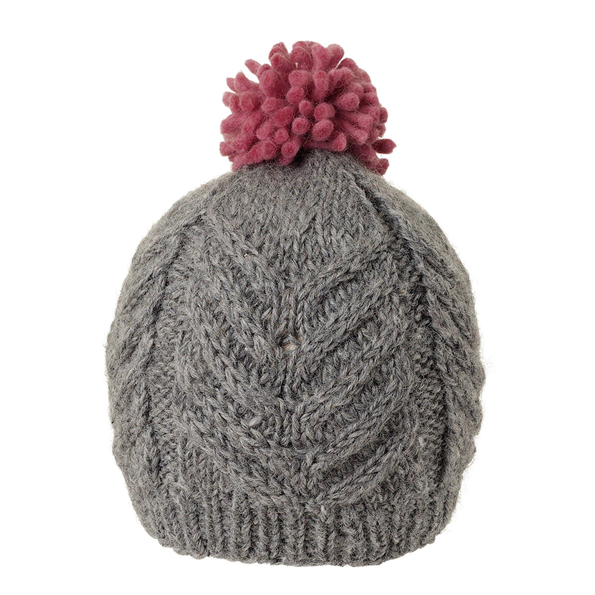Ambler Audrey handknit women's toque in heather grey with pink medium pom.