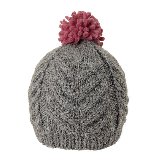 Ambler Audrey handknit women's toque in heather grey with pink medium pom.