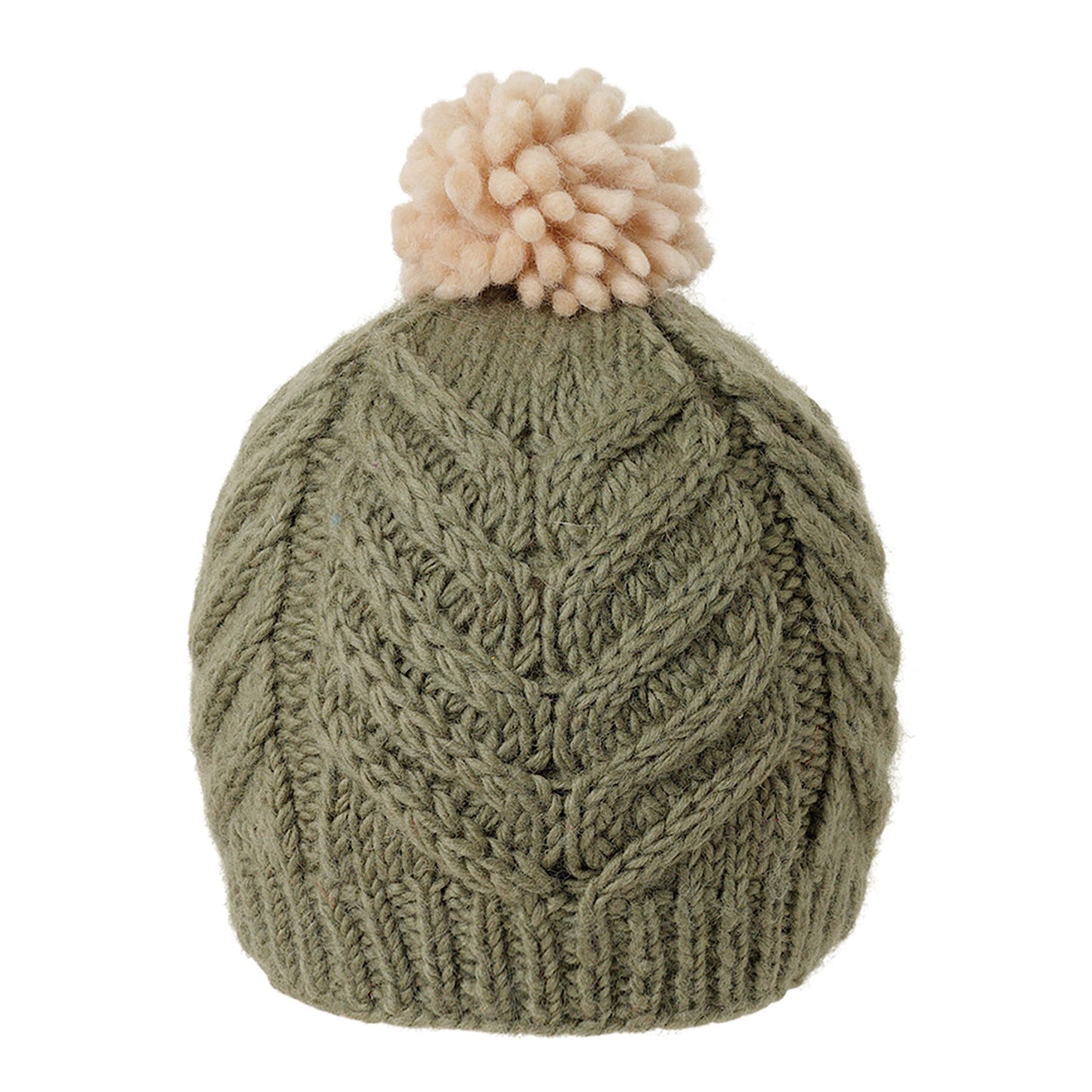 Ambler Audrey handknit women's toque in moss with cream medium pom.