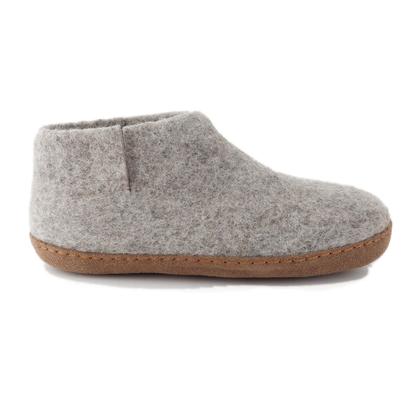 Ambler Carlyle wool felt slipper boots in heather grey with natural leather sole. 