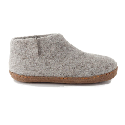 Ambler Carlyle wool felt slipper boots in heather grey with natural leather sole. 