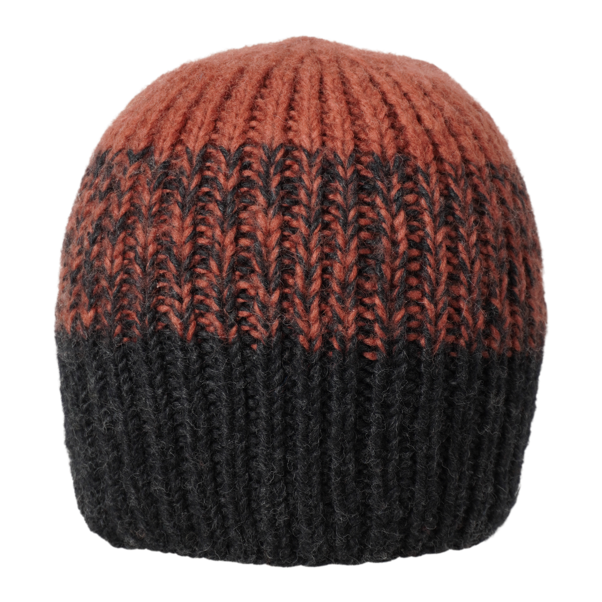Ambler Cypress handknit men's toque in heather charcoal with tri-colour ribbed pattern. 
