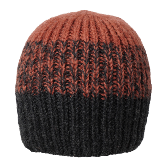 Ambler Cypress handknit men's toque in heather charcoal with tri-colour ribbed pattern. 