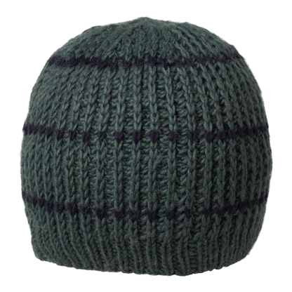 Ambler Deven handknit men's toque in blue spruce with ribbed pattern and fleece headband lining. 