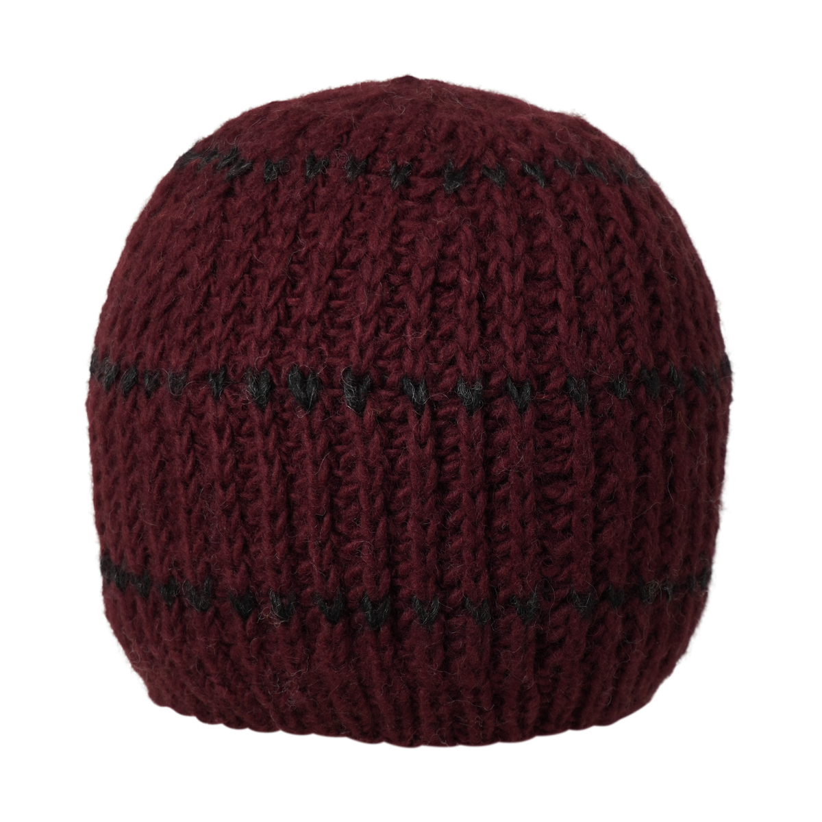 Ambler Deven handknit men&#39;s toque in deep red with ribbed pattern and fleece headband lining. 