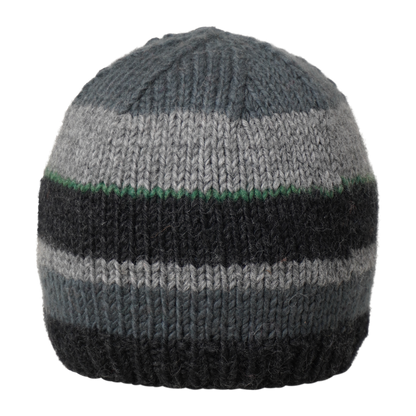 Ambler Eric handknit wool men's toque in charcoal with tricolour striped pattern and fleece headband. 