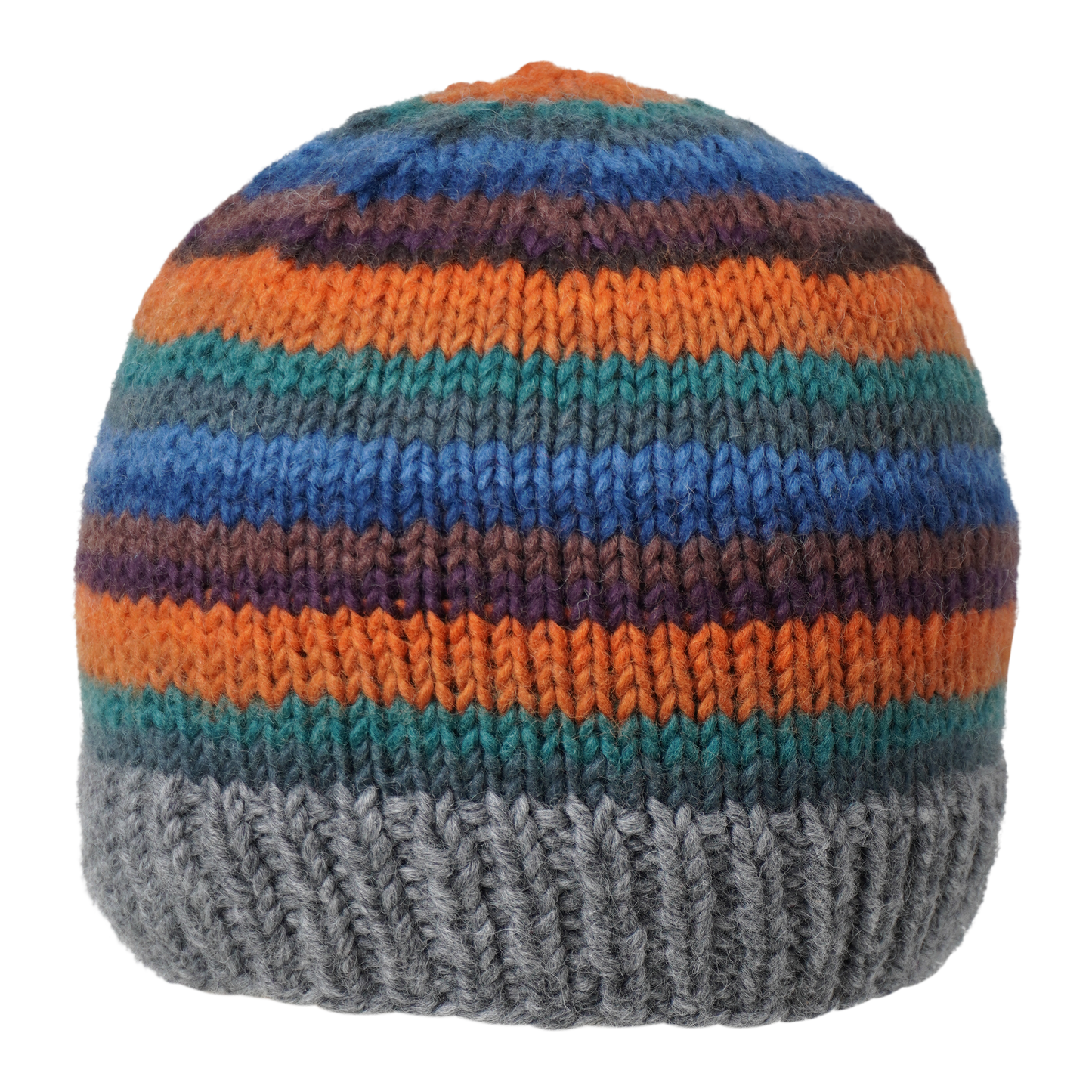 Ambler Fiesta handknit men's toque in heather grey with striped design and ribbed cuff.  