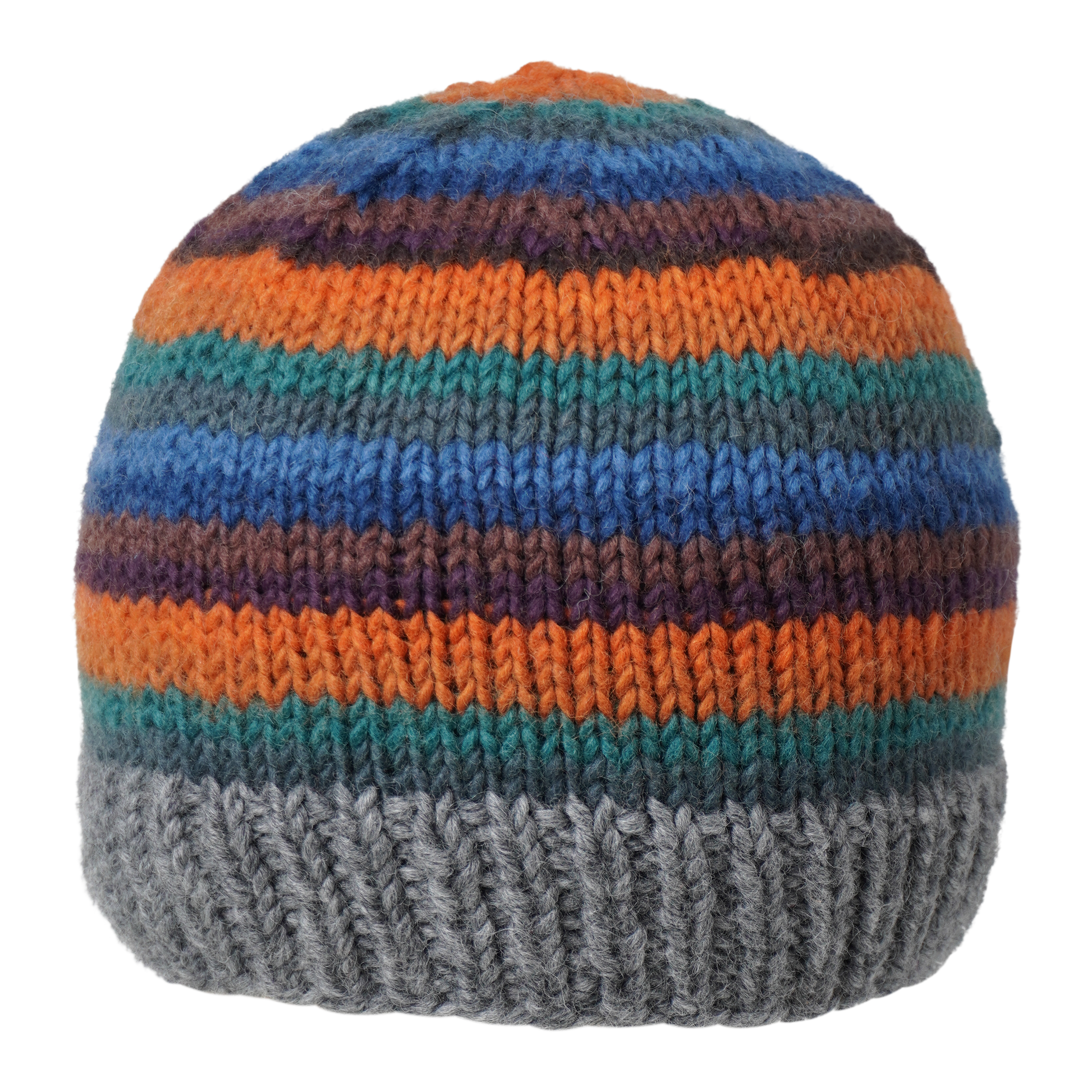 Ambler Fiesta handknit men's toque in heather grey with striped design and ribbed cuff.  