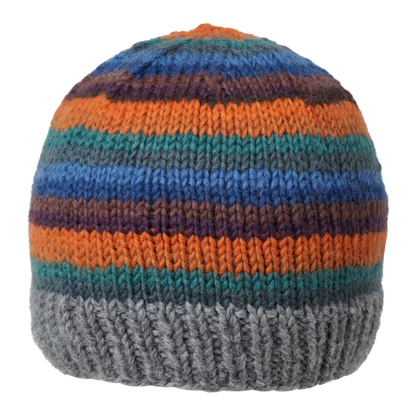 Ambler Fiesta handknit men's toque in heather grey with striped design and ribbed cuff.  