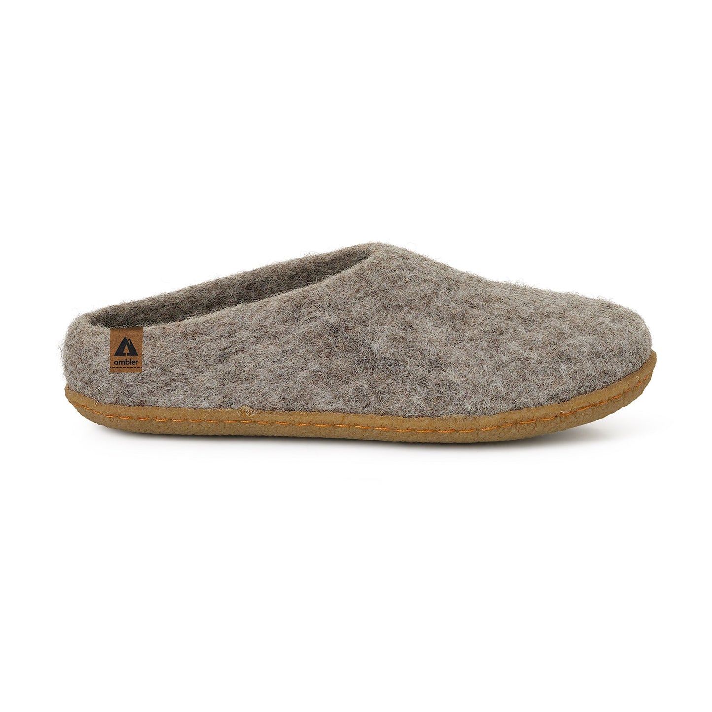 Ambler Halcyon wool slippers in heather grey with natural rubber sole for both indoor and outdoor use. 