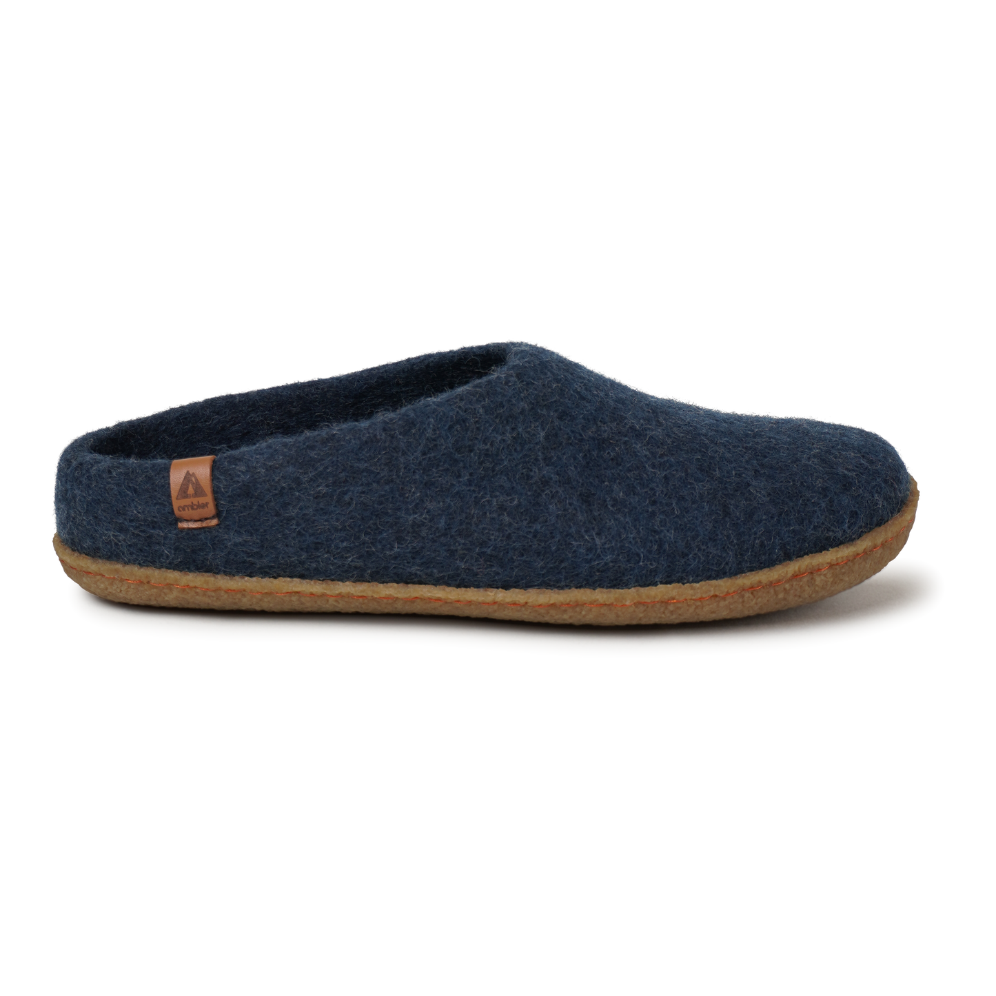 Ambler Halcyon wool slippers in navy blue with natural rubber sole for both indoor and outdoor use. 