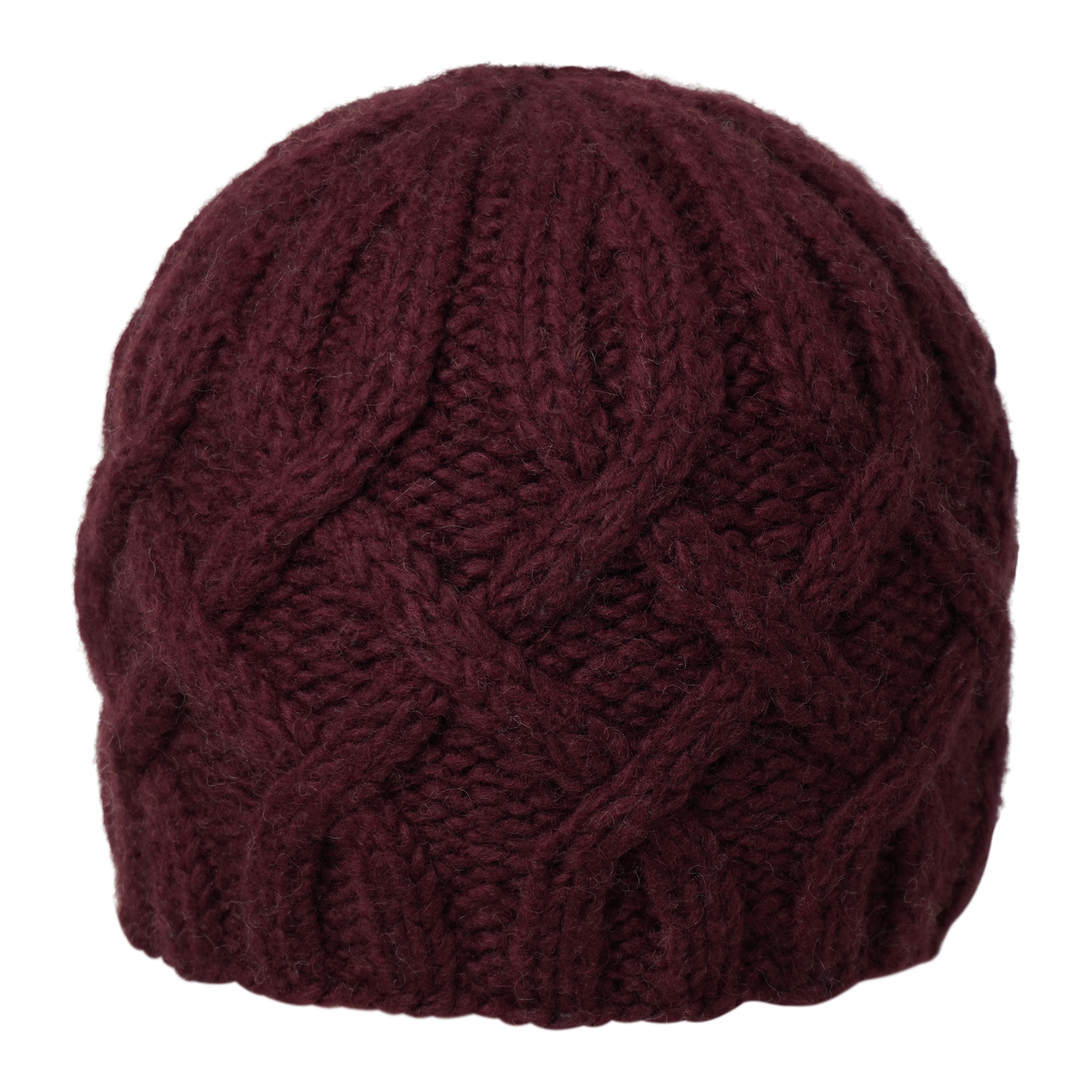Ambler Kari handknit women's toque in deep red with cable knit design and ribbed cuff. 