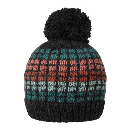 Ambler Kori handknit wool toque in heather charcoal with checkered design. 