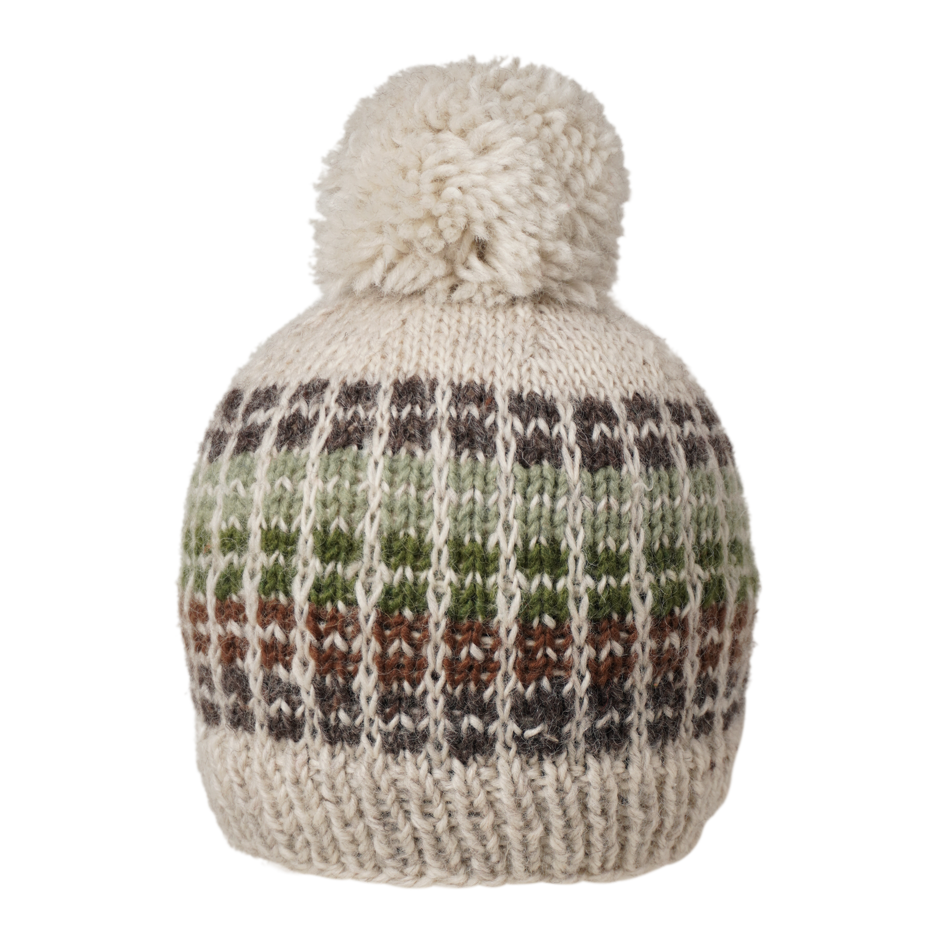 Ambler Kori handknit wool toque in heather stone with checkered design. 