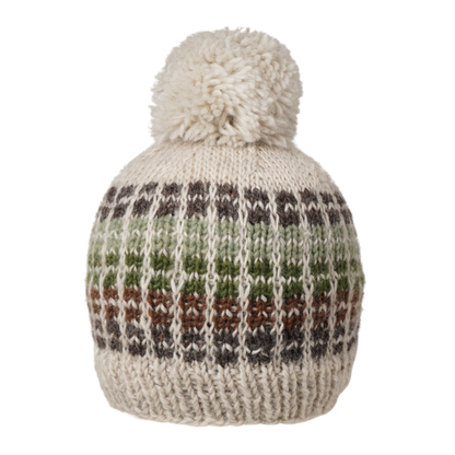 Ambler Kori handknit wool toque in heather stone with checkered design. 