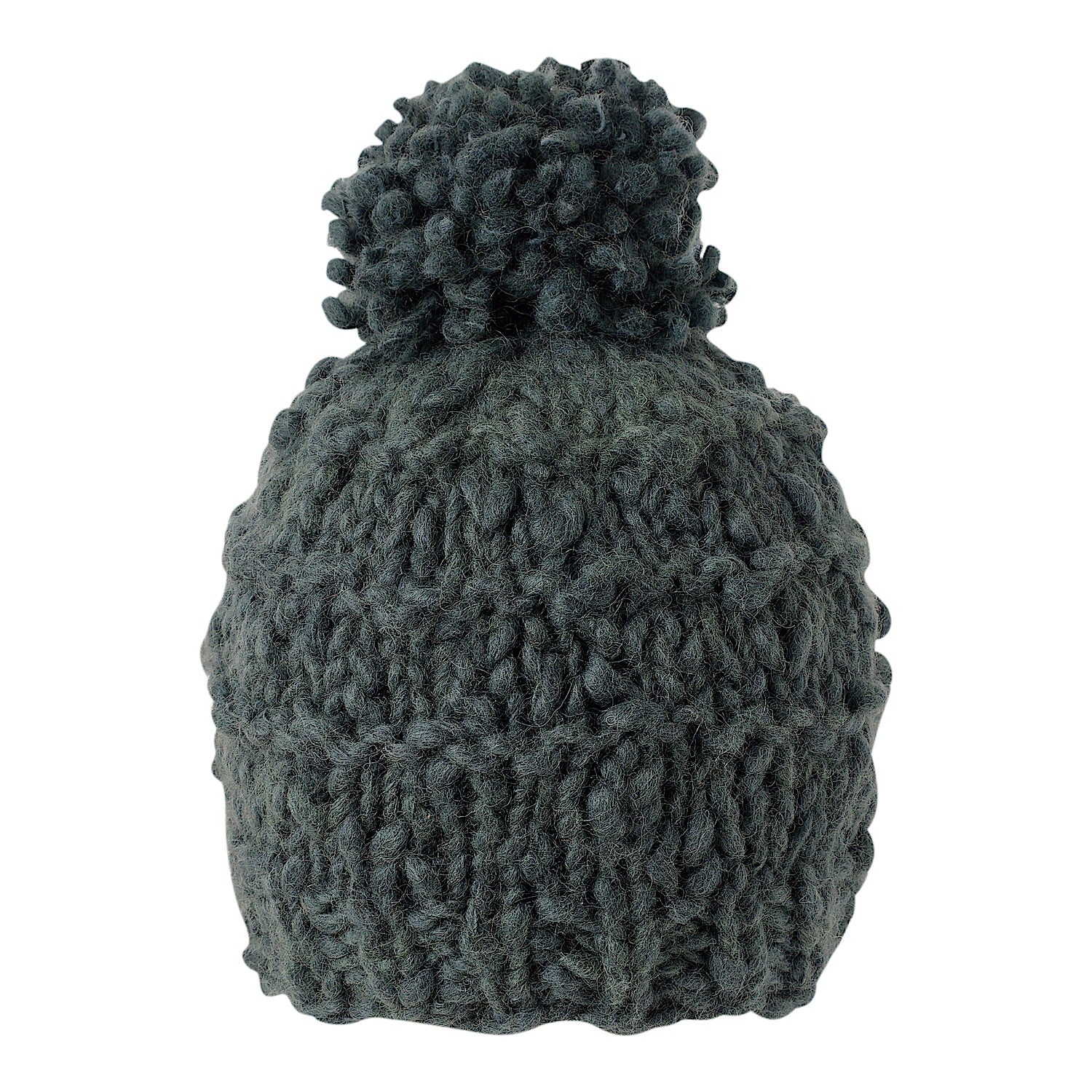 Ambler Madison handknit 100% wool women's toque in charcoal with pom. 