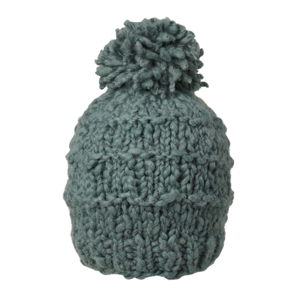 Ambler Madison handknit 100% wool women's toque in eucalyptus with pom. 
