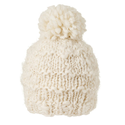Ambler Madison handknit 100% wool women's toque in natural with pom. 