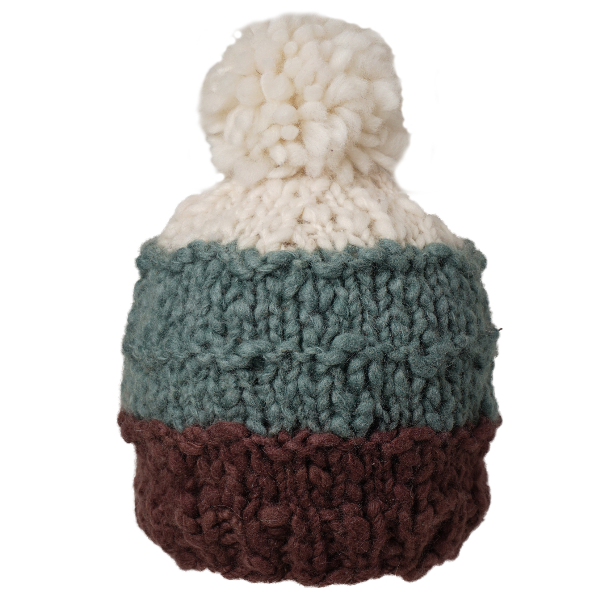 Ambler Madison handknit 100% wool women's toque in plum with pom. 