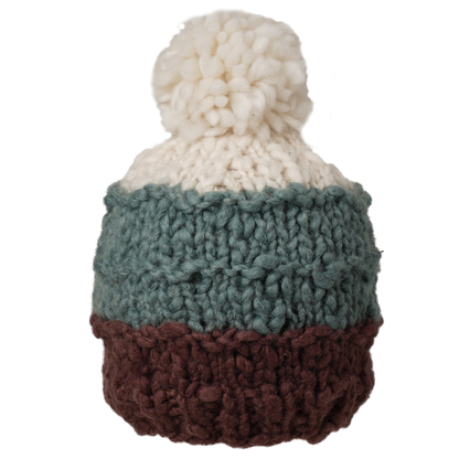 Ambler Madison handknit 100% wool women's toque in plum with pom. 