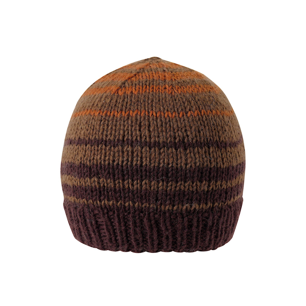 Ambler Ollie handknit wool men's toque in espresso with striped design and warm ribbed cuff. 