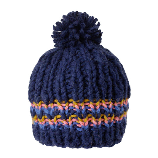 Ambler Parker handknit wool women's toque in navy - thick rib and medium pom. 