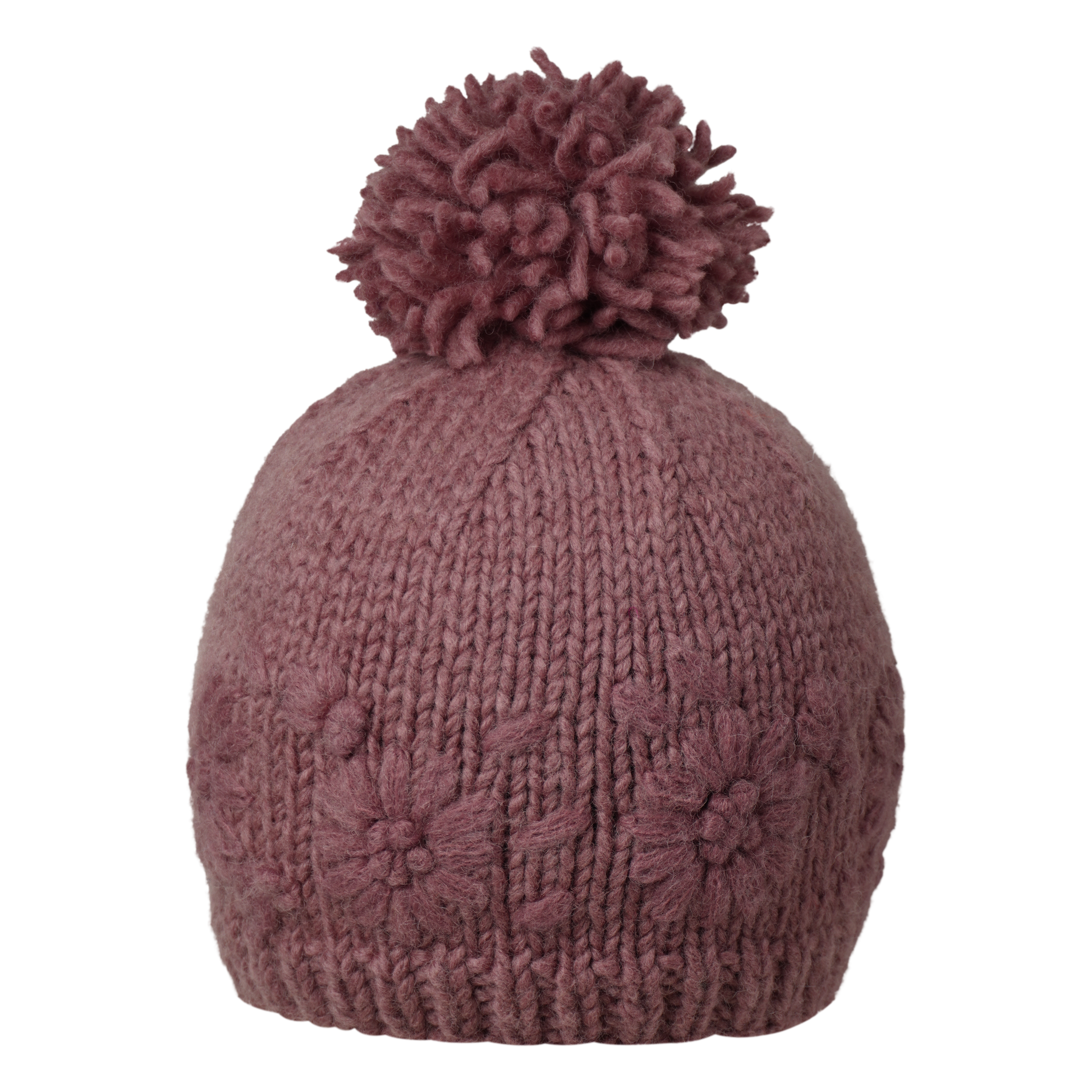 Ambler Petal handknit women's toque in wild ginger with monotone floral design and medium pom. 