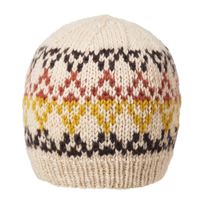 Ambler Prism handknit wool women's toque in cream with jacquard knit design and ribbed cuff. 