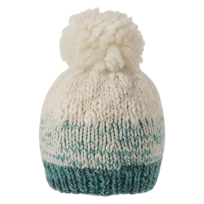 Ambler Wren handknit women's toque in sea green with ribbed cuff and medium pom. 