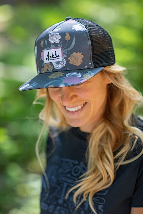 Shop Flower Trucker Hat  Women's Lifestyle by Lace Brick Design